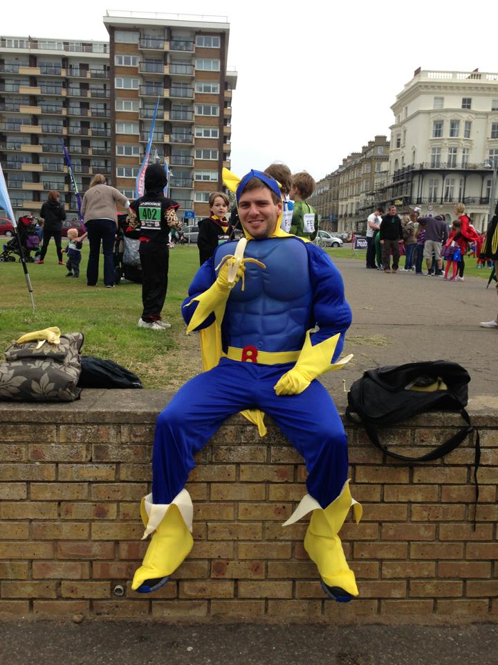 Bananaman eating a banana