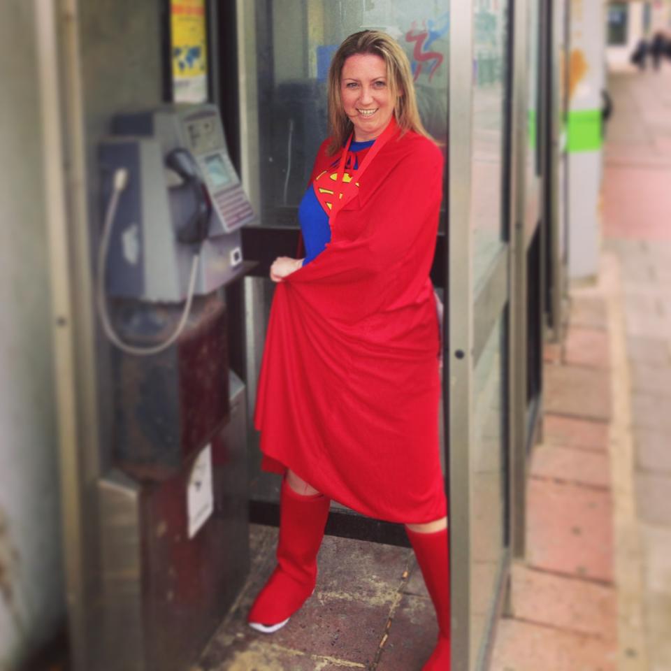 Michelle in a phonebox