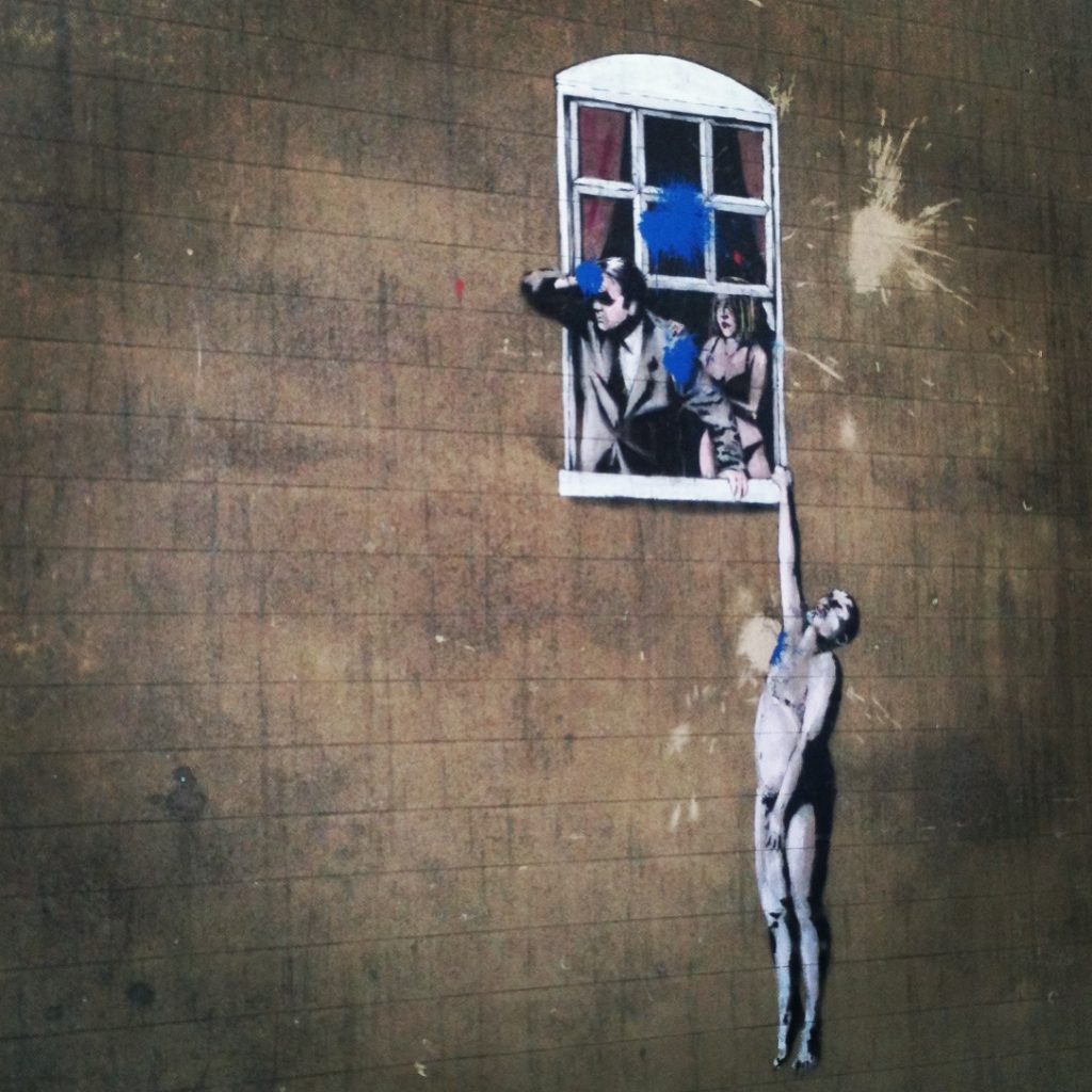 Banksy in Bristol window scene