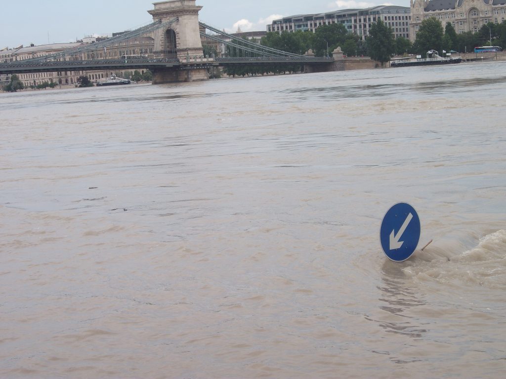 road sign flooded