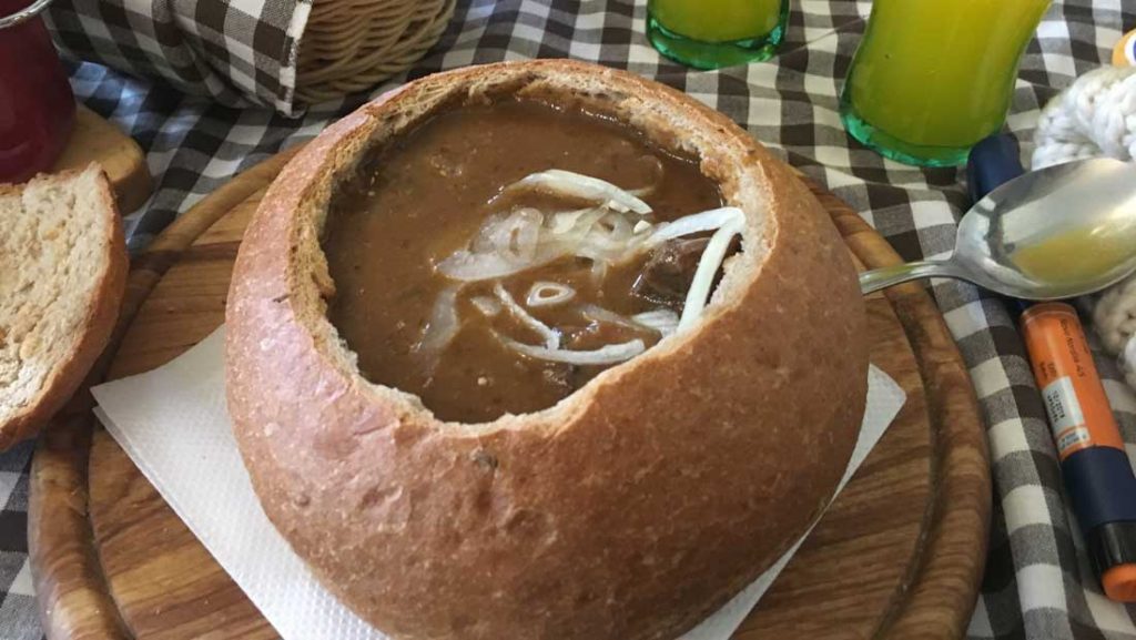 goulash in bread bowl