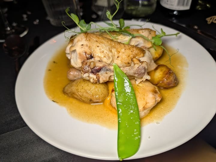 Roasted Chicken Breast & Pulled Thigh, Mustard & Lemon Gravy
